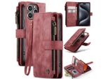 Custodia In Pelle Per Iphone 15 Pro Max, Custodia In Finto Cuoio Con Cerniera, Chiusura Magnetica, Tasca Per Carte, Supporto, Custodia A Portafoglio Rosso