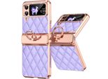 Custodia In Pelle Per Samsung Galaxy Z Flip 3 5G Con Supporto Ad Anello, Custodia Protettiva Lucida Con Protezione Della Cerniera Viola