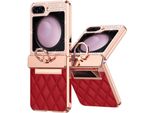 Custodia In Pelle Per Samsung Galaxy Z Flip 5 Con Supporto Ad Anello, Custodia Protettiva Lucida Con Protezione A Cerniera Rossa