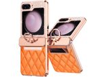 Custodia In Pelle Per Samsung Galaxy Z Flip 5 Con Supporto Ad Anello, Custodia Protettiva Lucida Con Protezione Della Cerniera Arancione