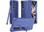 Custodia Per Samsung Galaxy Z Fold 3 5G Cover Rigida Antiurto Con Penna, Protezione Cerniera E Protezione Schermo Blu
