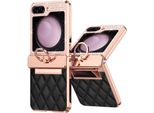 Custodia In Pelle Per Samsung Galaxy Z Flip 5 Con Supporto Ad Anello, Custodia Protettiva Lucida Con Protezione A Cerniera Nera