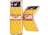 Custodia In Pelle Per Samsung Galaxy Z Flip 3 5G Con Supporto Ad Anello, Custodia Protettiva Lucida Con Protezione Della Cerniera Giallo