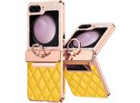 Custodia In Pelle Per Samsung Galaxy Z Flip 5 Con Supporto Ad Anello, Custodia Protettiva Lucida Con Protezione Della Cerniera Giallo
