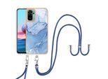 Custodia Con Cinturino Per Xiaomi Redmi Note 10S / Note 10 4G, Bumper In Tpu A Fantasia, Custodia Protettiva Con Cinturino Regolabile Blu
