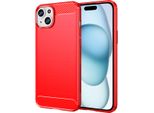 Custodia Per Iphone 15 In Silicone Tpu Morbido, Fibra Di Carbonio, Custodia Protettiva Antiurto Rossa