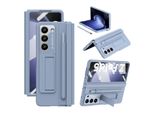 Custodia In Pelle Per Samsung Galaxy Z Fold 5 Con Cerniera In Pelle, Protezione Dello Schermo, Supporto E Porta Stilo Blu
