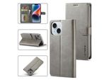 Custodia Per Iphone 14 Plus Custodia Flip In Pelle Con Chiusura Magnetica E Supporto, Custodia Protettiva Grigio