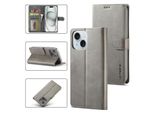 Custodia Per Iphone 15 Plus Custodia Flip In Pelle Con Chiusura Magnetica E Supporto, Custodia Protettiva Grigio