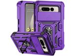 Custodia Per Google Pixel Fold A Doppio Strato Con Copertura Scorrevole Della Fotocamera E Supporto Ad Anello Verde