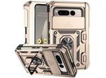 Custodia Per Google Pixel Fold A Doppio Strato Con Copertura Scorrevole Della Fotocamera E Supporto Ad Anello Oro