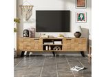 Mobile Tv Flieks Con 2 Ante E 2 Vani A Giorno, Mobile Tv 160,5X35,5X45 Cm, Mobile Da Soggiorno Con Design A Venature Di Legno, Colore Legno