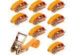 Set Di 10 Cinghie Di Fissaggio Con Fibbia 6 M X 25 Mm Portata 800 Kg Arancione