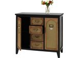 Cassettiera HWC-O63, Credenza Armadio Cassettiera, Look Vintage Rattan 80X91X40Cm ~ Corpo Nero