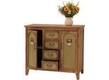 Cassettiera HWC-O63, Credenza Armadio Cassettiera, Look Vintage Rattan 80X91X40Cm ~ Corpo Naturale