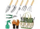Set Di Attrezzi Manuali Da Giardino, Acciaio Inox, 9 Attrezzi Inclusi, Bianco