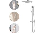 Miscelatore Per Doccia, Funzione Termostatica, Doccia A Pioggia Quadrata 300X300Mm, Asta Regolabile 820-1220Mm, Doccetta 100X100Mm, Flessibile 1500Mm