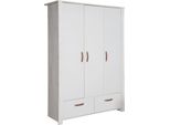 Armadio Roba "Mila"" 3 Ante, 2 Cassetti, Tecnologia Soft Close, Armadio Con Ante Battenti, Grigio/Bianco"