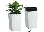 Vaso Da Fiori, Autoinnaffiante, Motivo Rattan, Bianco