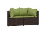 Vidaxl Divani Da Giardino Ad Angolo Con Cuscini 2 Pz. Poli Rattan Marrone