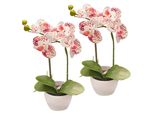 Kunstorchidee Creativ Green "Orchidee Phalaenopsis", Weiß, Lila Gesprenkelt, H:33Cm Ø:17Cm, Kunststoff, Kunstpflanzen, Im Design-Topf