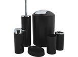 Set Da Bagno Msv, Accessori Da Bagno Da 6 Pezzi Dispenser Di Sapone, Scopino, Portasapone, Secchiello Per Cosmetici E Bicchiere Per Spazzolini Da Denti Nero Opaco