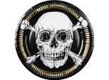 Piatto Di Carta Pirata Jolly Roger 10 Pezzi Colore Nero-Bianco-Oro 23 Cm -