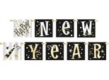Ghirlanda Di Capodanno Happy New Year Nero-Bianco-Oro 1,5 M - Taglia Unica