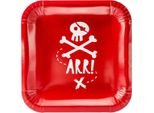 Piatto Di Carta Pirata 6 Pezzi Rosso-Bianco 20 Cm - Misura Unica