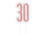 Candela Di Compleanno Glitterata 30 Bianco-Rosa - Taglia Unica