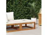 Poggiapiedi Con Rivestimento Bianco Crema In Legno Massiccio Di Acacia