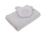 Trapunta Imbottita E Cuscino Sagomato Teddy Bear Mousseline - Set Di 2 Parti. - Grigio