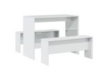 Syfax™ Set Tavolo Da Pranzo E Panche 3 Pz Bianco Lucido In Truciolato