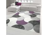 Tappeto Di Design E Moderno A Pelo Corto Con Motivo A Goccia In Viola, Grigio, Beige Dimensioni - 80 X 300 Cm