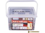 Viti Universali Connex 6,0 X 120 Mm - Testa Svasata - Trasmissione Tx - Parzialmente Filettate - Zincato Giallo / Set Di Viti / Secchio Per Viti / B30198 6,0 X 120 Mm (70 Pezzi)