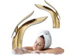 Silla | Miscelatore Per Lavabo - Oro Lucido - Miscelatore Per Lavello - Altezza 19,5 Cm - Ottone - Miscelatore Monocomando