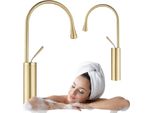 Silla | Miscelatore Per Lavabo - Oro Lucido - Miscelatore Per Lavello - Altezza 45 Cm - Ottone - Miscelatore Monocomando