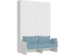 Itamoby - Letto Matrimoniale A Scomparsa 160 Kentaro Con Divano E Pensile Bianco Frassino, Azzurro