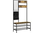 Homcom Appendiabiti Con Panca, Appendiabiti Con Ganci, Scarpiera, Appendiabiti Con Borsa, Appendiabiti Per Ingresso, Corridoio, Acciaio, Marrone Rustico