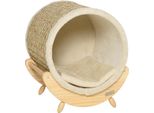 Fortuna Lai Cuccia Per Gatti Con Ripiano Lettino Per Gatti, Base Graffiante, Legno Di Pino, Flanella, Kaki, Naturale E Beige, 41X38X43 Cm