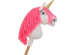 Cavallo Unicorno Su Bastone - Piccolo, Bianco, Criniera Rosa Neon E Corno D'oro