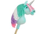 Cavallo Unicorno Su Bastone, Piccolo, Color Menta, Con Criniera Colorata E Corno Argentato