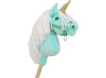Cavallo Unicorno Su Bastone, Piccolo, Color Menta, Con Criniera Bianca E Corno Dorato