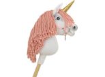 Cavallo Unicorno Su Bastone, Piccolo, Bianco, Con Criniera Rosa Polvere E Corno Dorato