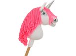 Cavallo Unicorno Su Bastone - Piccolo, Bianco, Criniera Rosa Neon E Corno Argentato