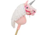 Cavallo Unicorno Su Bastone, Piccolo Rosa Con Criniera Bianca E Corno Argentato