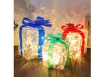 Set Di 3 Scatole Regalo Natalizie Illuminate, Scatole Regalo Illuminate A Led, Ornamento, Scatole Di Orpelli Bianco Caldo, Decorazione Per Casa, Cortile E Prato, Rosso, Blu, Verde