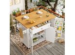 Carrello Da Portata Allungabile Flieks, Mobile Buffet Ad Isola Con Cassetto, Portasciugamani E Portaspezie, 99X40-70X90 Cm, Bianco