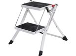 Scaletta Pieghevole A 2 Gradini, Scaletta, Scaletta Singola, Gradini Larghi 20 Cm, Tappetino In Gomma Antiscivolo, Con Maniglia Per Il Trasporto, Portata Fino A 150 Kg, In Acciaio, Bianco-Nero GSL02WT