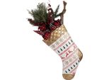 Ornamento Natalizio Clayre & Eef Calza Di Natale 25X6X62 Cm Metallo Bianco